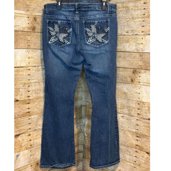 NEW DIRECTIONS MID RISE EVERYDAY JEWEL TEXAS DESIGN BOOTCUT JEANS SIZE 14 - Picture 2 of 3